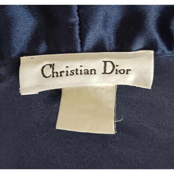 VTG Christian Dior Navy Satin Short Belted Robe Embroidered Dior Monogram Sz M - Picture 3 of 5